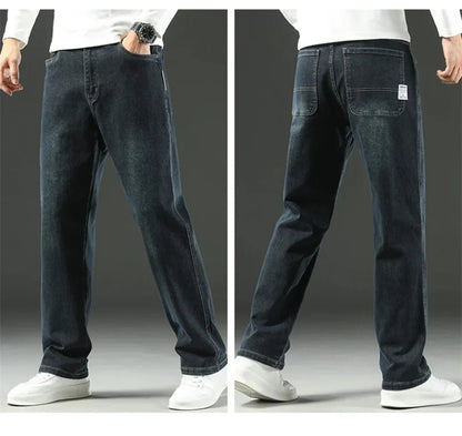 2024 New Men's Jeans Loose Comfortable Straight Casual Business Trousers Versatile Wide-leg Autumn Winter Collection