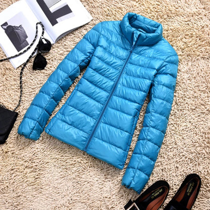 Women 90% White Duck Down Jackets Women's Ultra Light Thin Duck Down Coat Autumn Winter Warm Stand Collar Hiking All season Hot