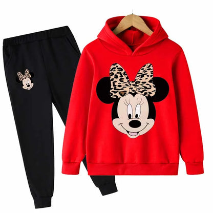 Mickey Minnie Mouse Girls Suit Kids Long Sleeve Cartoon Hoodies+Long Pants 2pcs Set Child Sports Clothing Casual Girls Outfits