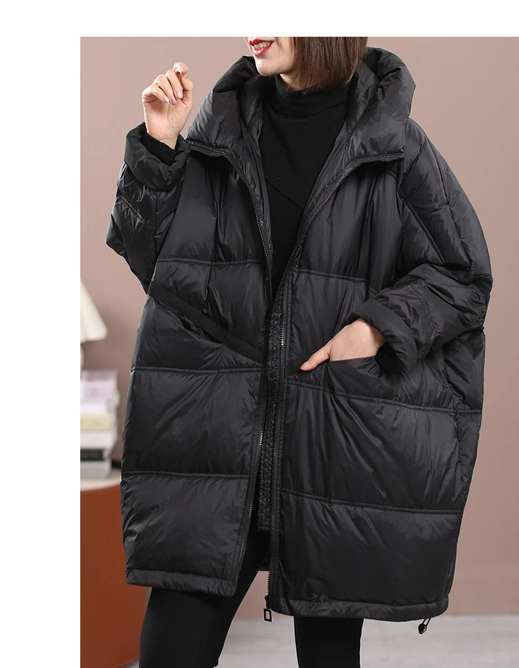 2023 New Winter Women's White Duck Down Loose Jacket Hooded Women's Thick Warm Coat Casual Large Panel Coat Women Jacket