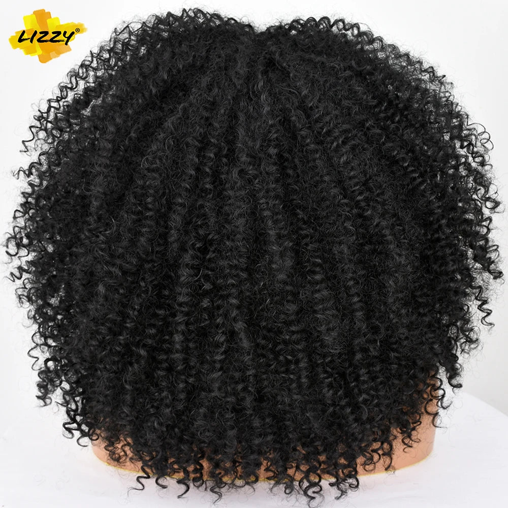 Short Afro Curly Wig With Bangs Synthetic African Fluffy Black Ombre Brown Curly Women's Wigs