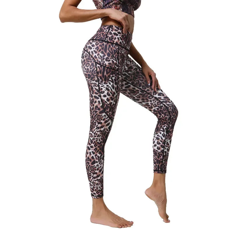 Hot Sale Women Elastic Pants with Pocket Flower Printed Yoga Legging