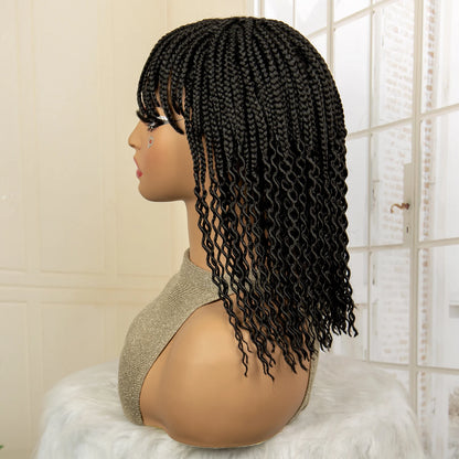 Full Machine Made Wigs Synthetic Braided Wig 14 Inches Bob Braiding Wigs Short Curly Knotless Box Braids Wigs for Black Women