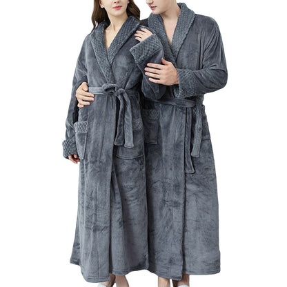 Women and  Men Winter Plus Size Thicken Warm Flannel Hooded Bathrobe Extra Long Coral Fleece Bath Robe Night Dressing Gown Sleepwear