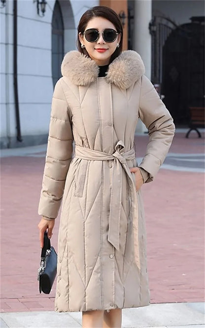 New Snow Wear Coat Women Parkas Fur Collar Down Cotton Jacket Warm Female Loose Long Winter Jackets Puffer Parka Outerwear