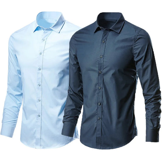 All Season Fashion Men's Business Dress Slim Fit Working Shirt Anti-Wrinkle Solid Long Sleeve Social Formal Shirts For Men