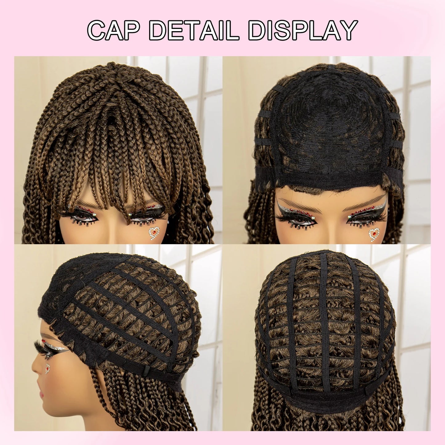 Full Machine Made Wigs Synthetic Braided Wig 14 Inches Bob Braiding Wigs Short Curly Knotless Box Braids Wigs for Black Women