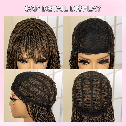 Full Machine Made Wigs Synthetic Braided Wig 14 Inches Bob Braiding Wigs Short Curly Knotless Box Braids Wigs for Black Women