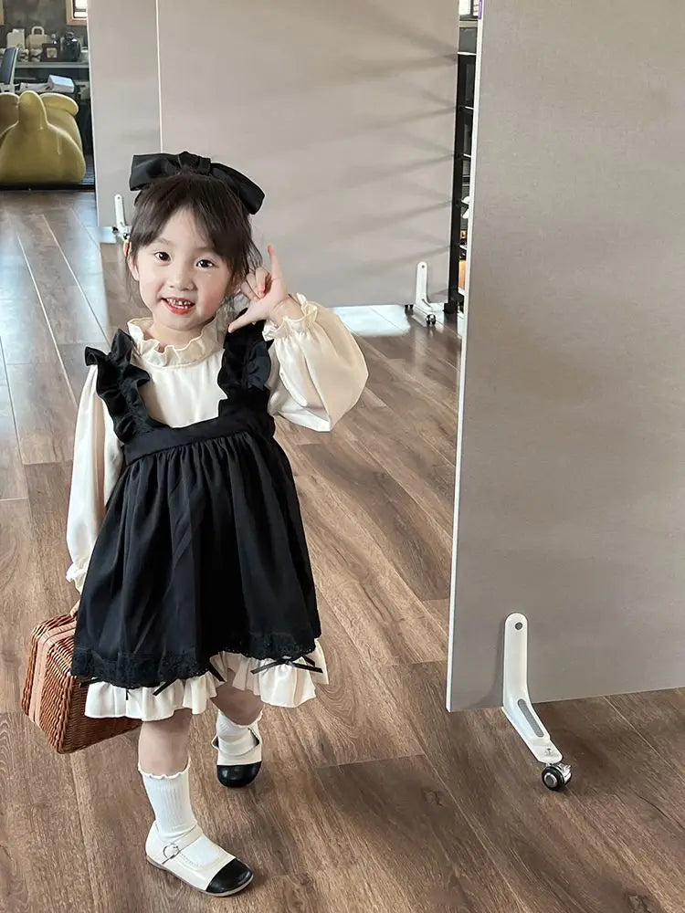 Spring Kids Girl Nolita Set 2023 New Children’s Clothing Long-sleeved Shirt + Overalls Dress 2PCS Suit Baby Girl Clothes Set