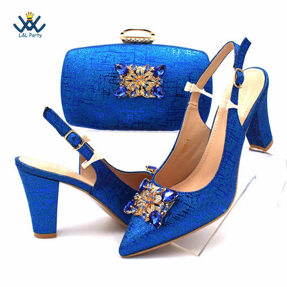 Champagne Color High Quality Women Pointed Toe Shoes Matching Bag Set for Nigerian Ladies Wedding Party