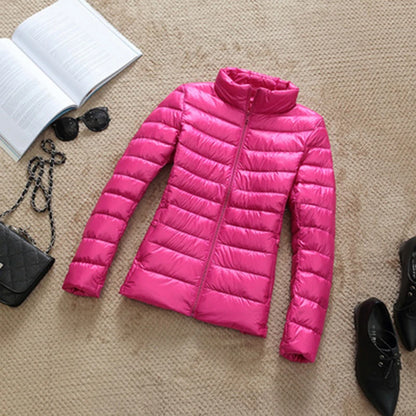 Women 90% White Duck Down Jackets Women's Ultra Light Thin Duck Down Coat Autumn Winter Warm Stand Collar Hiking All season Hot