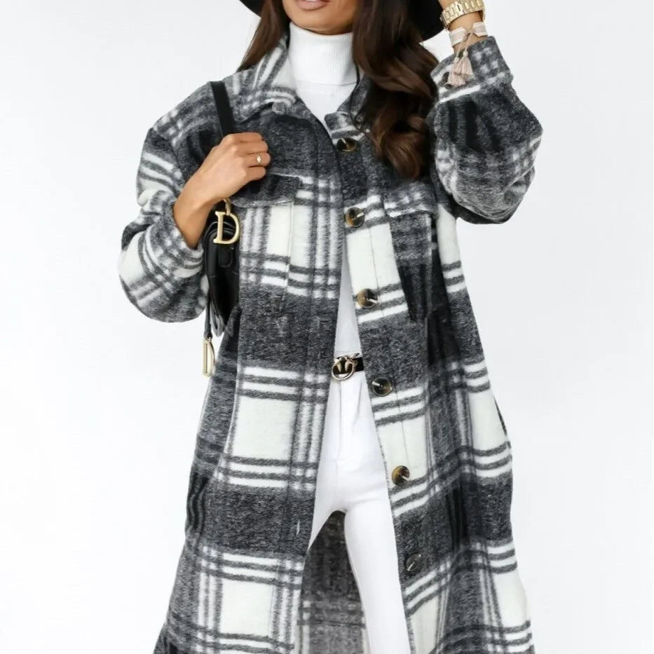 Women's Plaid Long Sleeve Shirt Jacket Medium-length Printing Women's Clothing