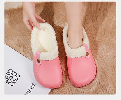 YRZL Men Women Slippers Waterproof EVA Warm Furry Wrapped Slippers Indoor Home Cotton Shoes Fur Slides Plush Winter Slippers