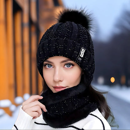 Women's Scarf Hat Winter Cycling Padded Warm Knitted Wool Hat Thickened Windproof Scarf Hat Warm and Cold Knitted Hat