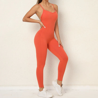 Women Athleisure Fitness Bodysuit Backless One Piece Yoga Jumpsuit Sports Gym Workout Clothes for Women Tights Active Wear