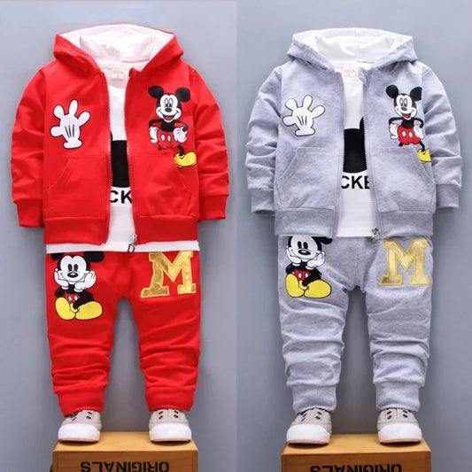 Spring and Autumn New Products Boys Clothes Set Cute Mickey Cotton Hooded Coat + T-shirt + Pants 3PCS Set Casual Kids Sportswear