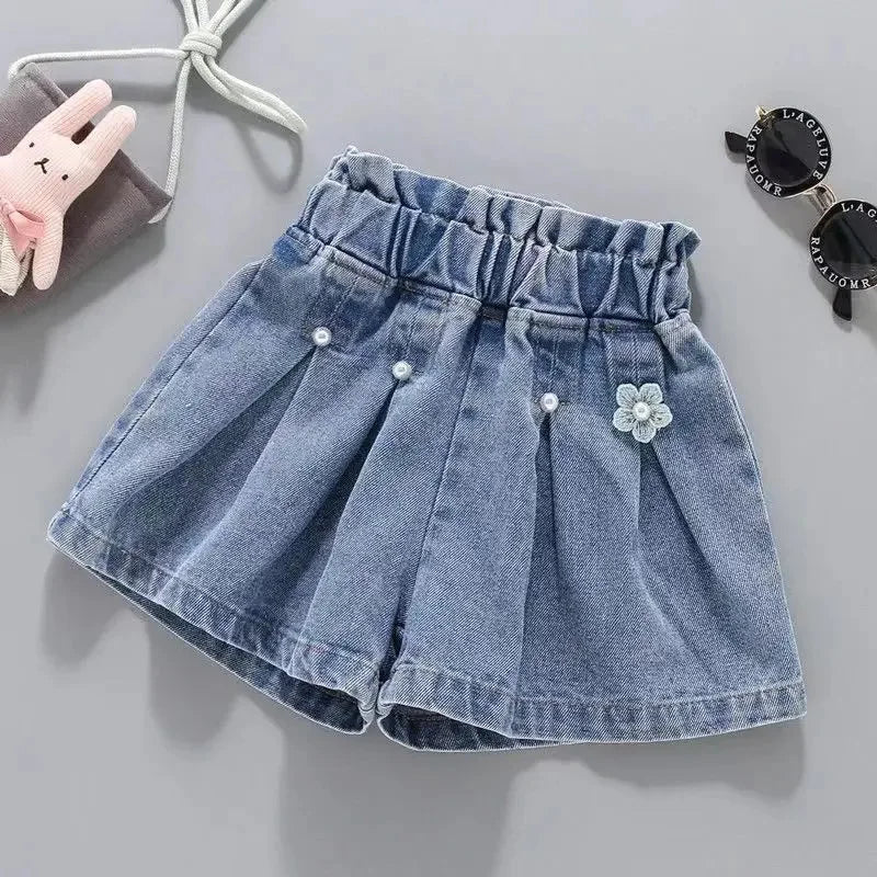 Kid 2025 Summer Denim s For Fashion Girl Princess Jeans Children Pants Shorts Flower Girls Clothing