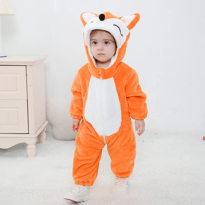 Anime Bear Baby Girl Boy Clothes Romper Lovely Infant Baby Onesie Bodysuit Newborn Zipper Hooded Flannel Cosplay Jumpsuits