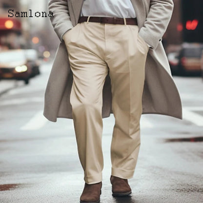 Men's Stand Pocket Formal Wide Leg Pants Men Elegant Party Wedding Trouser Plus Size Mens Fashion Triple Buttons Suit Pants