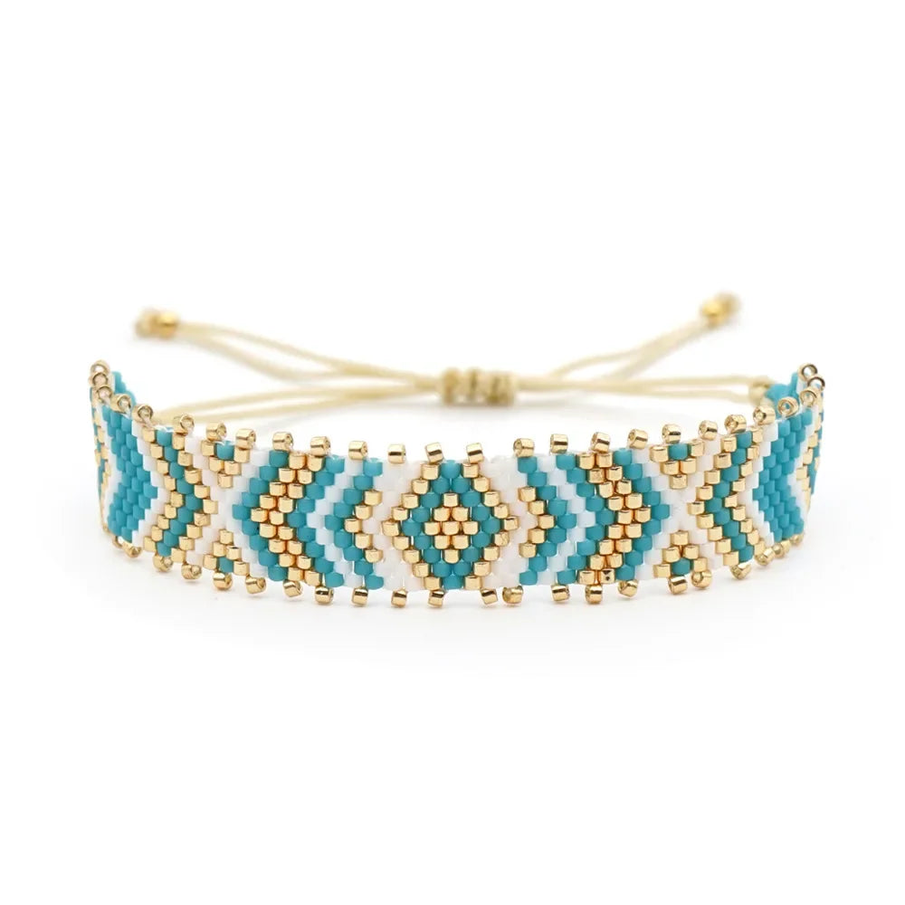 Simple Bohemian Ethnic Style Hand Decoration Miyuki Rice Beads Woven Geometric Beaded Bracelet Women