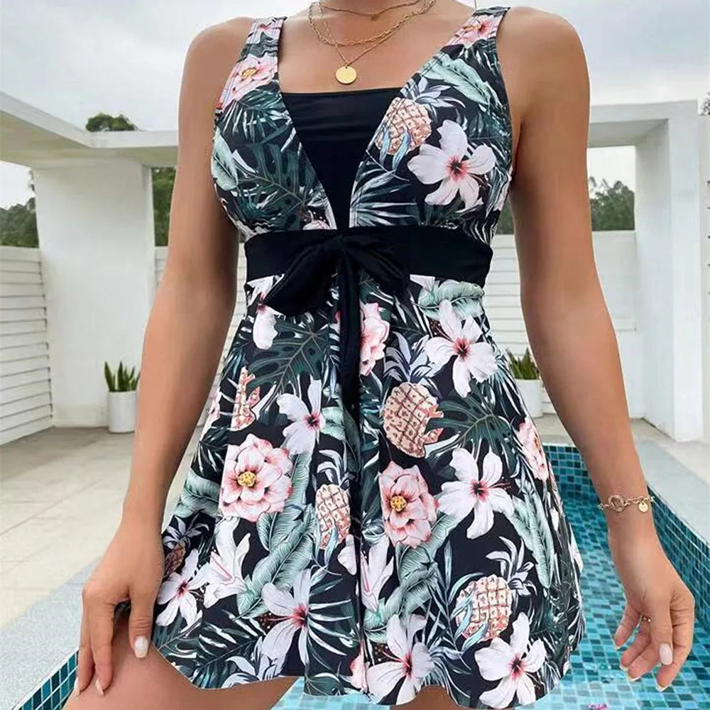 New Tropical Print Knot Front Swimwear Women One Piece Swimsuit Women Dress Bathers Bathing Swimming Swim Suit Beachwear