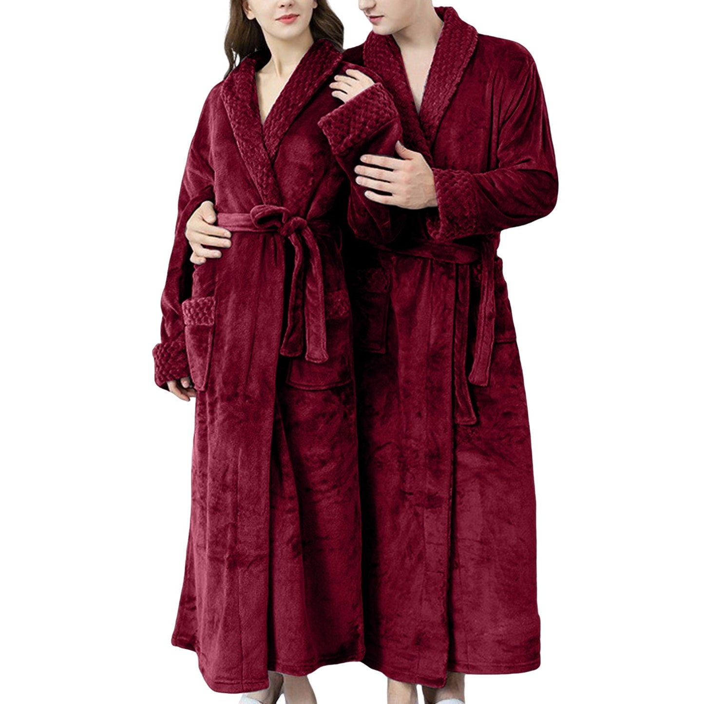 Women and  Men Winter Plus Size Thicken Warm Flannel Hooded Bathrobe Extra Long Coral Fleece Bath Robe Night Dressing Gown Sleepwear