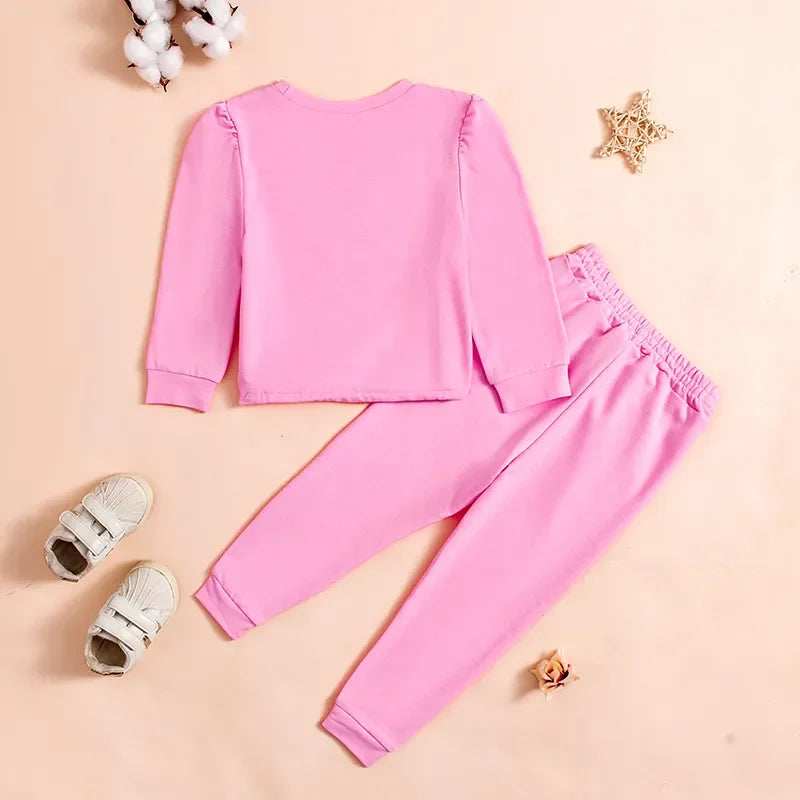 Spring New Girls Fashion O Neck Long Sleeve Pullover Top + Pants 2 Pieces Set Casual Kids Clothes