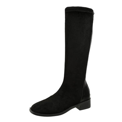 Women's Fashion Boots Spring and Autumn New Style Round Toe Back Zipper Knee-high Boots Women Stitching High Boots Simple Boots