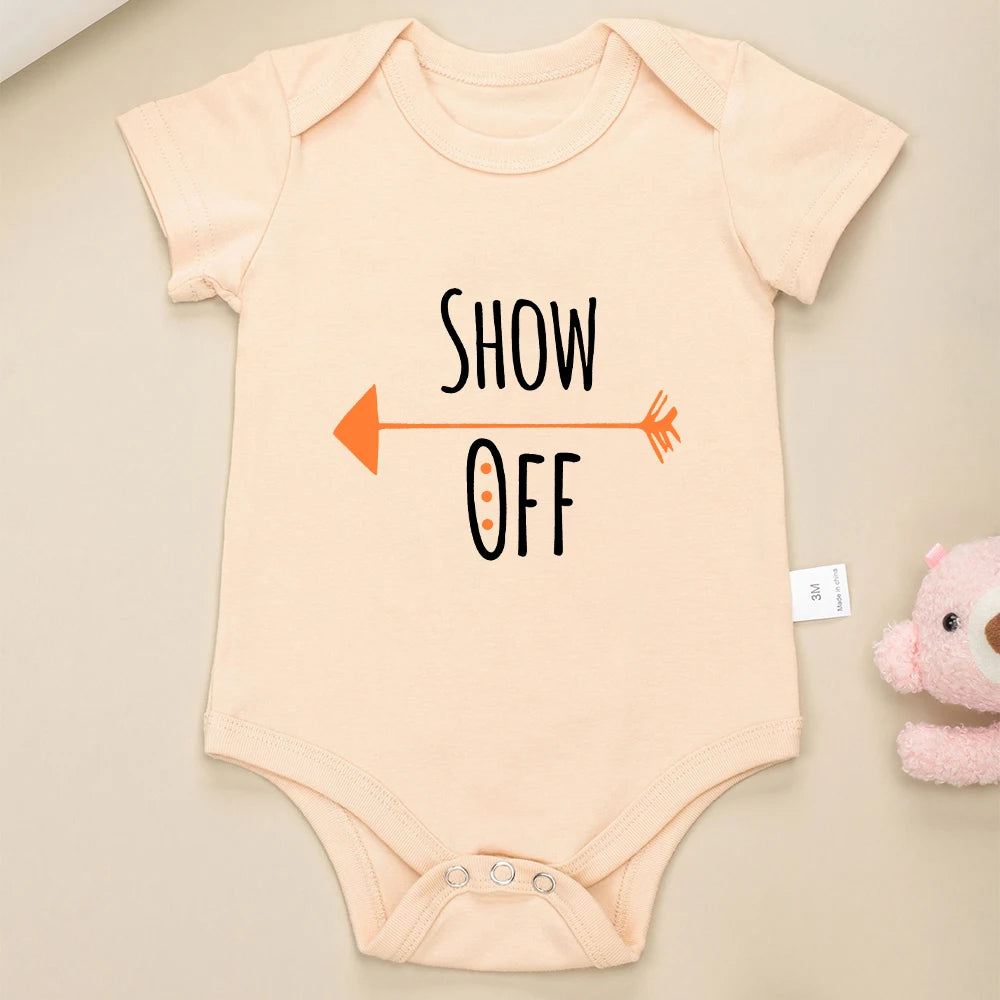 Born First Show Off Funny Twin Newborn Boy Bodysuits Fashion Cute Baby Girl Clothes Short Sleeve Summer Cotton Infant Onesies