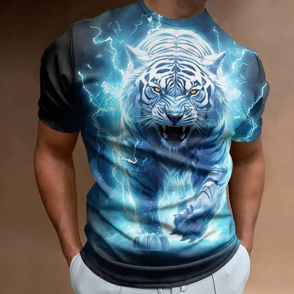 Fashionable 3D Fierce Tiger Print Men's T-Shirt Retro Loose Oversized Short Sleeve Eye Catching Man Clothing 2024 Tees