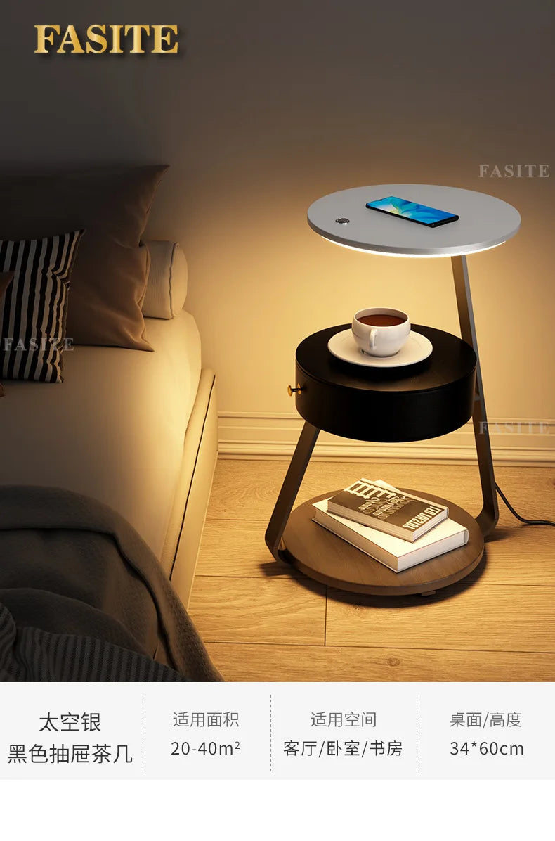 Creative Bedroom Floor Lamp Sofa Side Bedside Table Integrated Wireless Charging Living Room Shelf Coffee Table Lamp Design