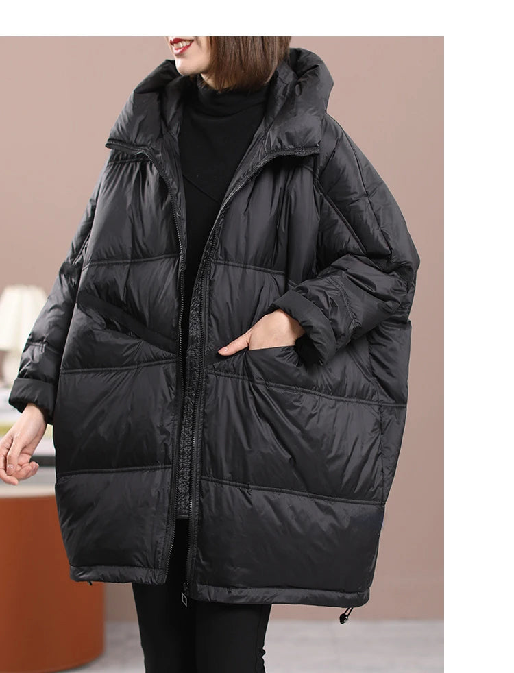 2023 New Winter Women's White Duck Down Loose Jacket Hooded Women's Thick Warm Coat Casual Large Panel Coat Women Jacket