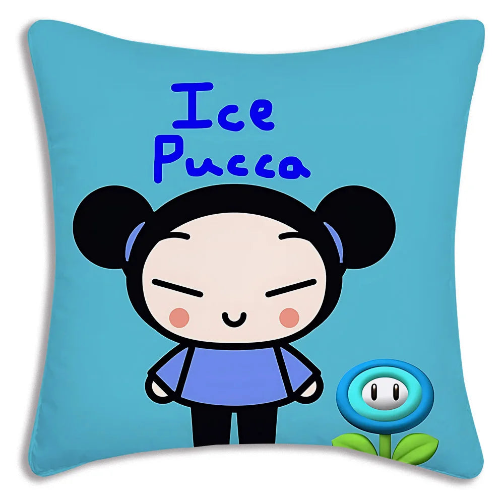 Pillow Covers Cartoon Kawaii Pucca Anime Manga Sofa Decorative Home Double-sided Printing Short Plush Cute Cushion Cover