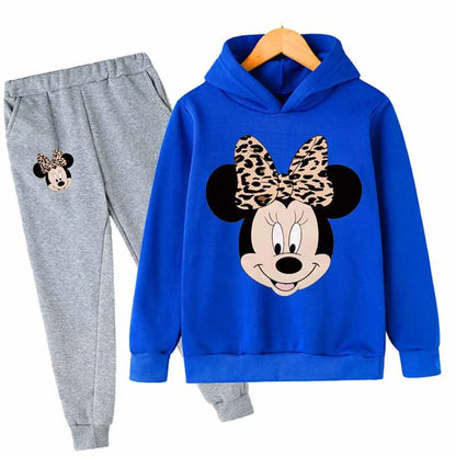 Mickey Minnie Mouse Girls Suit Kids Long Sleeve Cartoon Hoodies+Long Pants 2pcs Set Child Sports Clothing Casual Girls Outfits