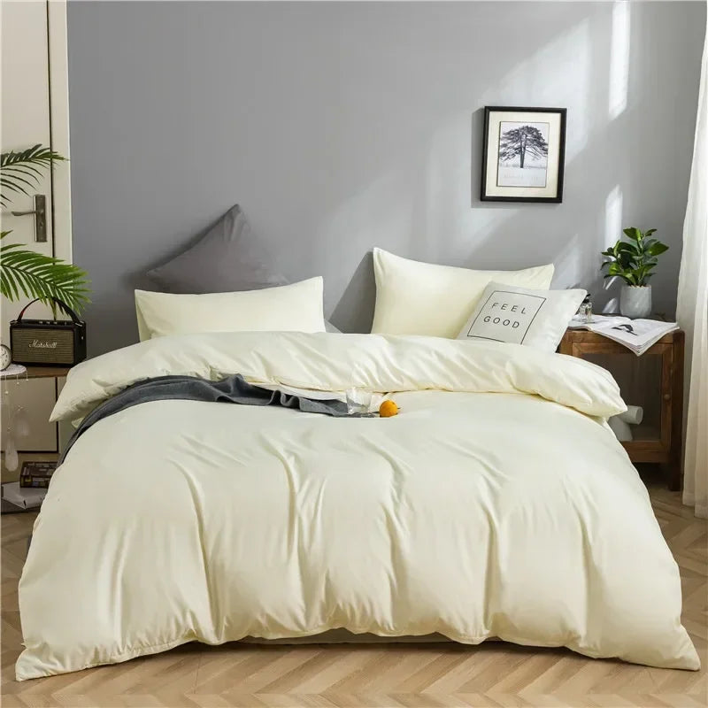 100% Cotton Bedding Set,Twin Size Duvet Cover 200x200,Skin Friendly Breathable,2 Pillowcase,No Bed Sheet,Solid Color