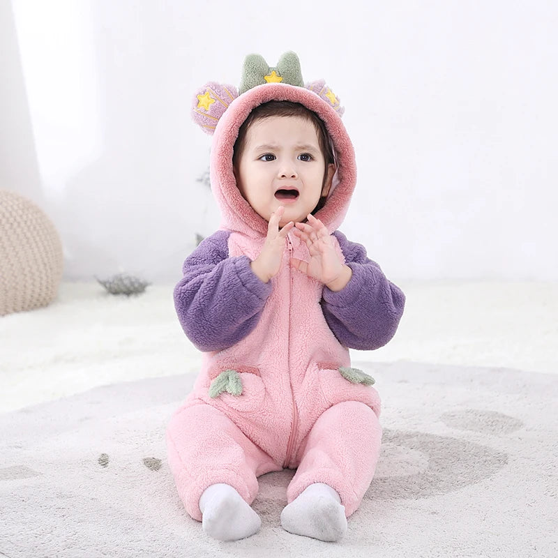 Anime Bear Baby Girl Boy Clothes Romper Lovely Infant Baby Onesie Bodysuit Newborn Zipper Hooded Flannel Cosplay Jumpsuits