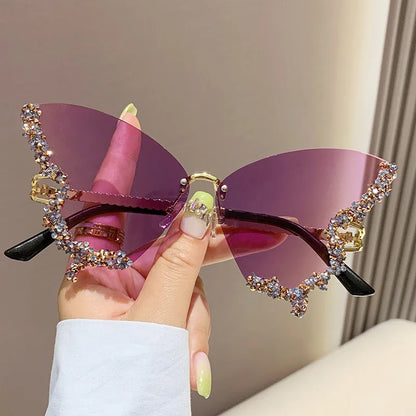 Luxury Butterfly Diamond Sunglasses Ladies Large Rimless Glasses Fashion Personalised Stage Performance Glasses Party Essentials