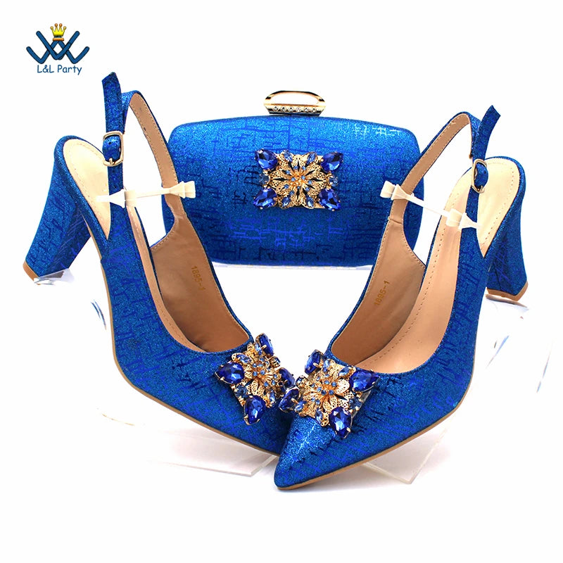 Champagne Color High Quality Women Pointed Toe Shoes Matching Bag Set for Nigerian Ladies Wedding Party