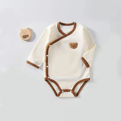 Korean Baby Romper+Beanie Set Cute Bear Infant Long Sleeve Jumpsuit Pure Cotton Newborn Onesie Clothes Toddler Triangle Bodysuit