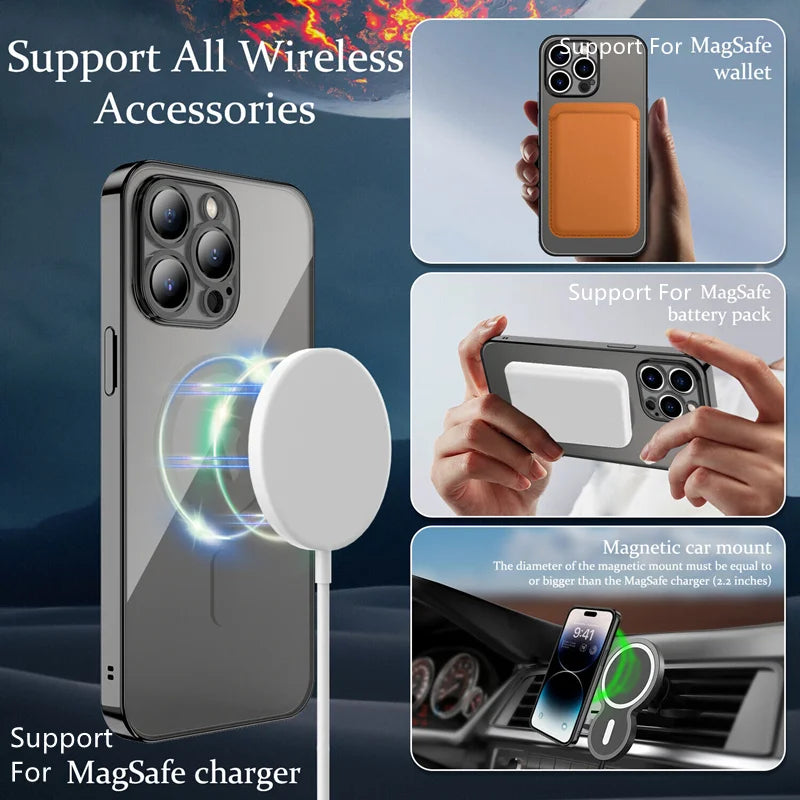 Fashion Plating Magnetic Case For Magsafe For iPhone 15 14 13 12 11 Pro Max Wireless Charging Soft Case For iPhone 14 Plus Cover