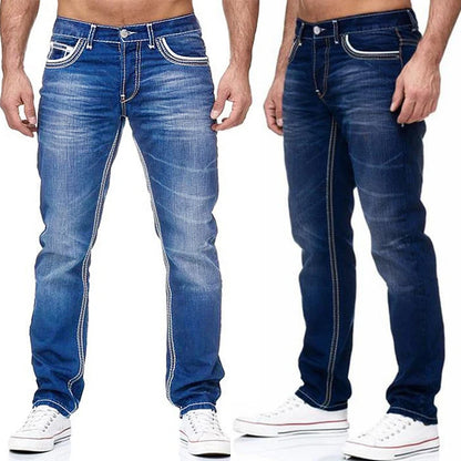 High Quality Men's Jeans Black Straight Spring Autumn Denim Pockets Casual Trousers Light Blue Streetwear