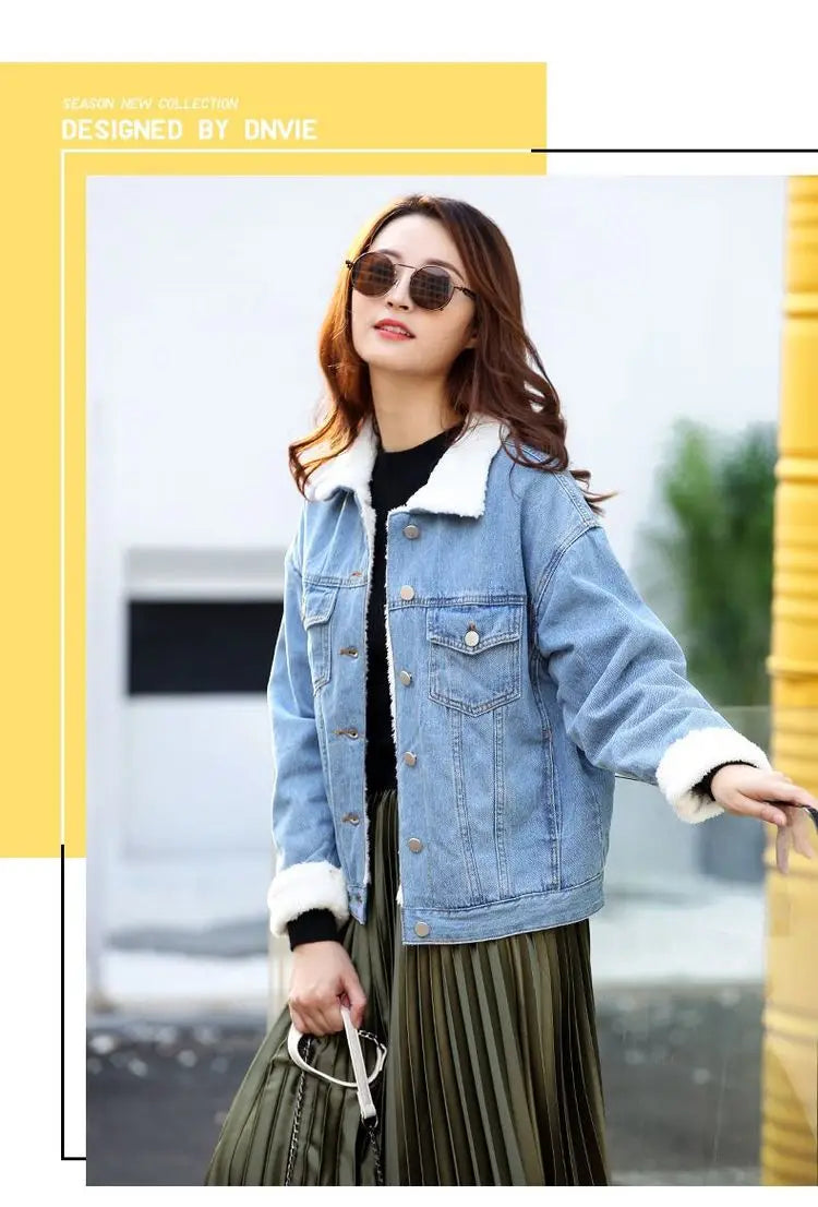 2023 Autumn Winter Denim Coats Women's Thicke Cowboy Jacket Loose Jeans Streetwear Outerwear for Women