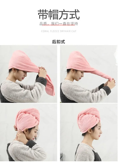 Dry Hair Hat Woman Absorbent Quick Dry Wipe Hair Towel Long Hair Cute Shower Cap Bathroom Accessories Quick Dry Towel