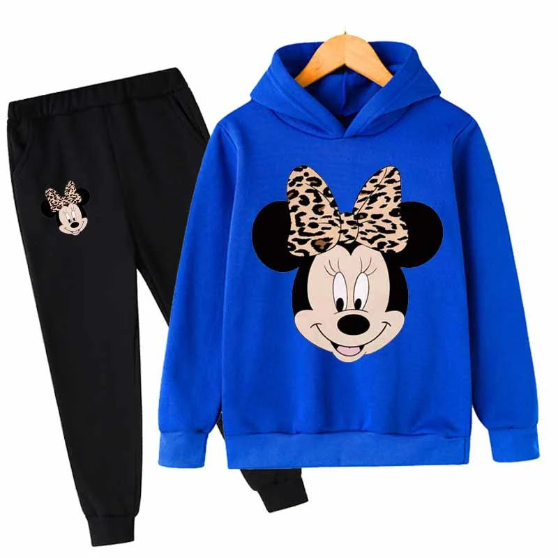 Mickey Minnie Mouse Girls Suit Kids Long Sleeve Cartoon Hoodies+Long Pants 2pcs Set Child Sports Clothing Casual Girls Outfits