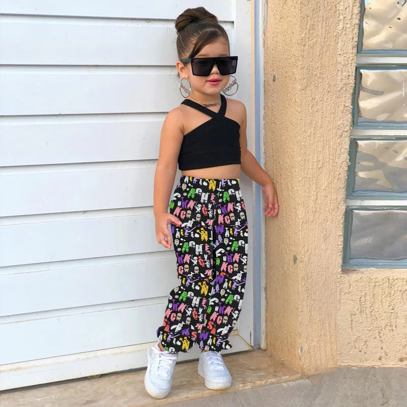 1-8Years Kids Girls Summer Clothes Sets Sleeveless Cross Crop Tops+Loose Casual Pants Baby Children Girl Beach Holiday Clothing