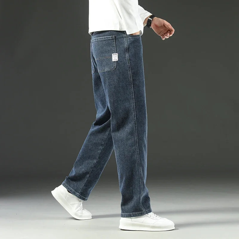 2024 New Men's Jeans Loose Comfortable Straight Casual Business Trousers Versatile Wide-leg Autumn Winter Collection