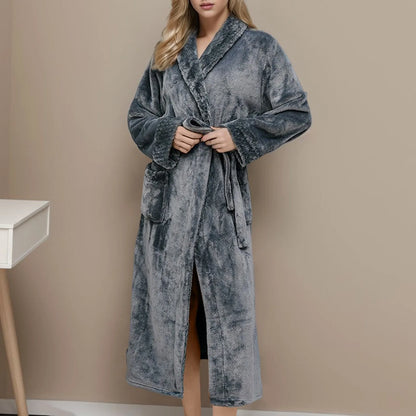 Women and  Men Winter Plus Size Thicken Warm Flannel Hooded Bathrobe Extra Long Coral Fleece Bath Robe Night Dressing Gown Sleepwear