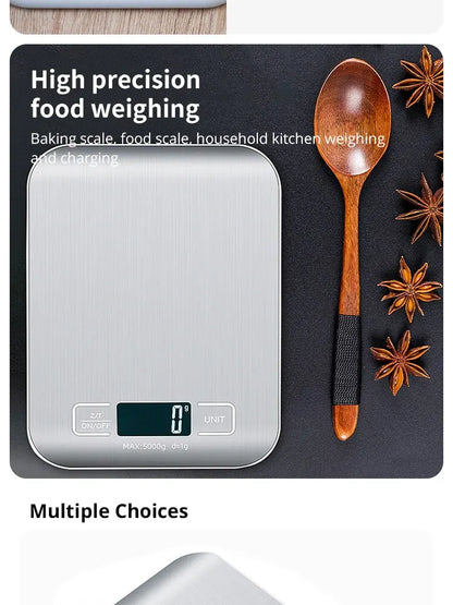 Rechargeable Stainless Steel Electronic Scales 5kg/10kg Kitchen Scales Home Jewelry Food Snacks Weighing Baking Tools