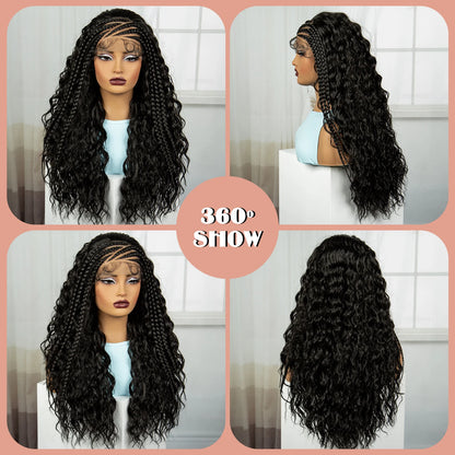 26 Inch Natural Water Wave Synthetic Braided Wigs Lace Braided Wig Curly Knotless Box Braids Wigs With Baby Hair for Black Woman