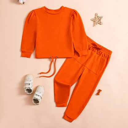 Spring New Girls Fashion O Neck Long Sleeve Pullover Top + Pants 2 Pieces Set Casual Kids Clothes